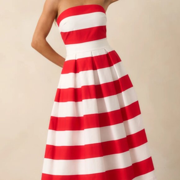 Elegant Red and White Striped Midi Dress - Picture 1 of 2